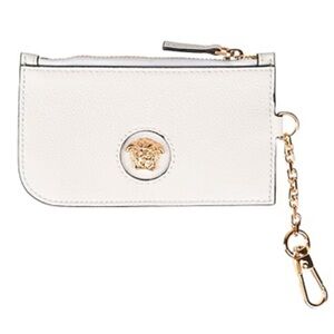 NWT Versace La Medusa Cardholder Keychain, Gold & White